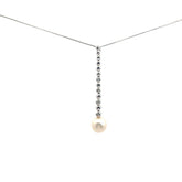 14k White Gold .10ct G SI1 Round Diamond and Fresh Water Pearl 9mm Necklace